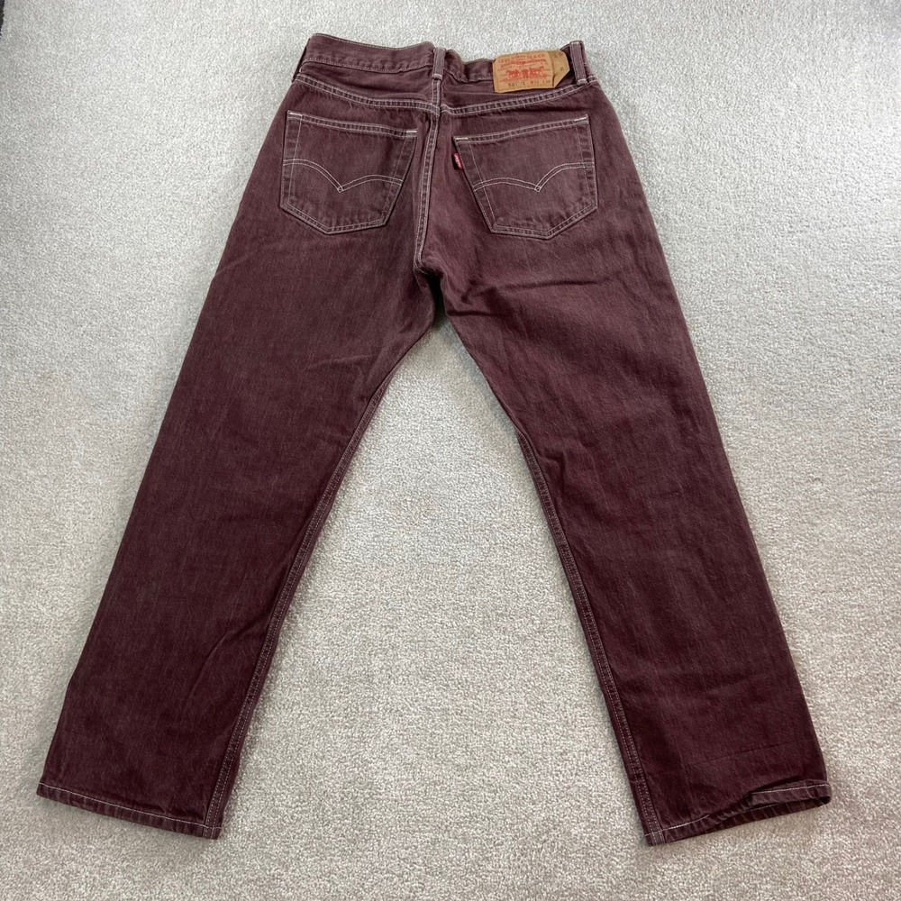 Levis 501xx Original Fit Jeans Mens 32x30 Burgundy Brown Contrast Stitch Denim